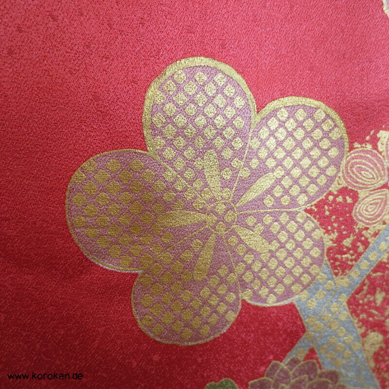 Blüten und Phönix azalee Furisode, Seidendamast Karieba Kimono Stoff