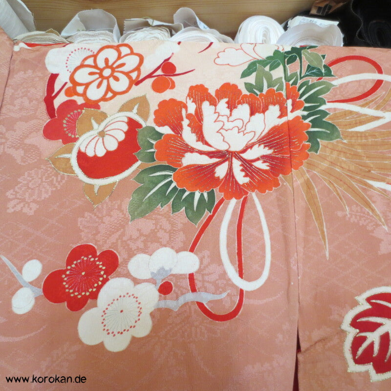 antiker Kusudama Blumenkugeln Homongi Seidendamast Kimono