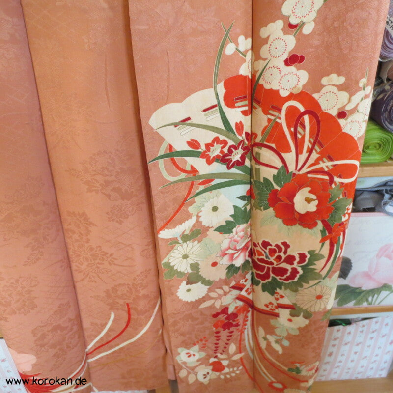 antiker Kusudama Blumenkugeln Homongi Seidendamast Kimono