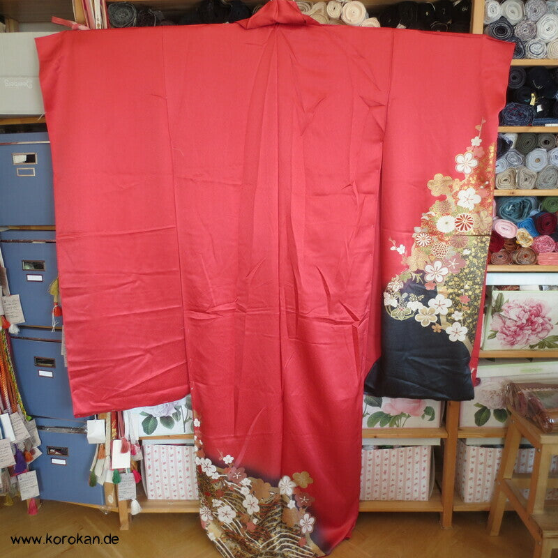 Blüten und Phönix azalee Furisode, Seidendamast Karieba Kimono Stoff