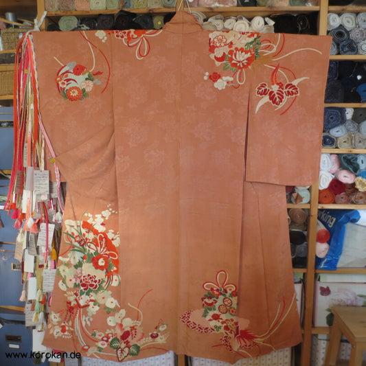antiker Kusudama Blumenkugeln Homongi Seidendamast Kimono