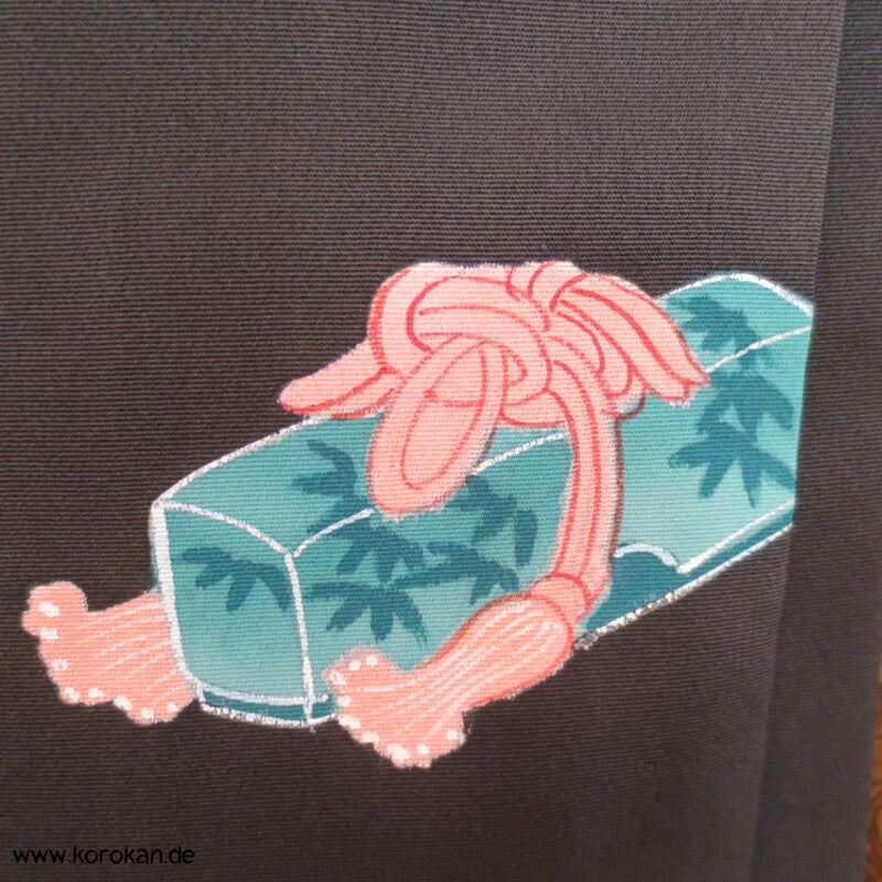 bunte Bento Boxen auf schwarzer Seide Haori Kimono Jacke