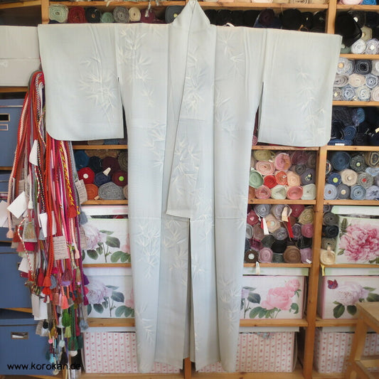 blasseisblauer Bambus Hitoe Kimono Rho Seide