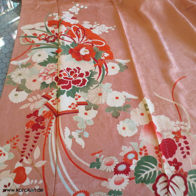antiker Kusudama Blumenkugeln Homongi Seidendamast Kimono