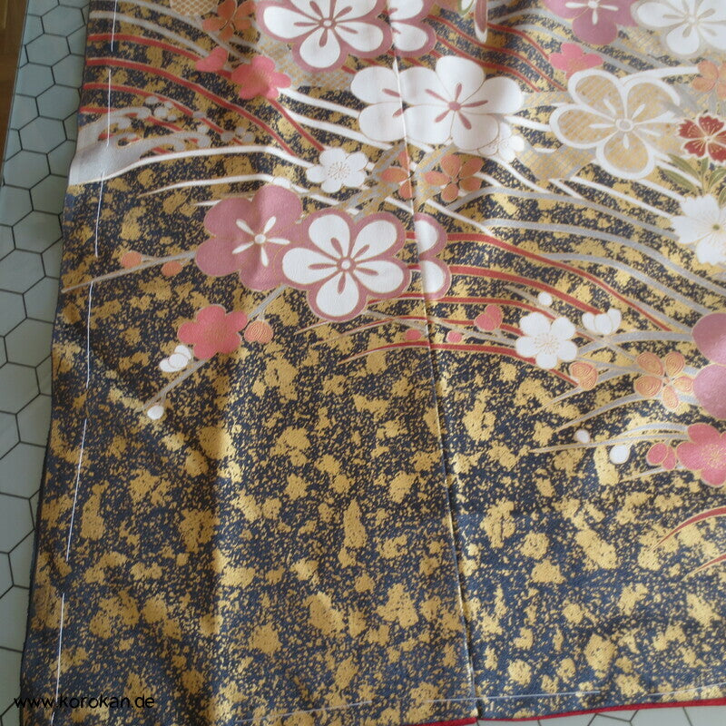 Blüten und Phönix azalee Furisode, Seidendamast Karieba Kimono Stoff