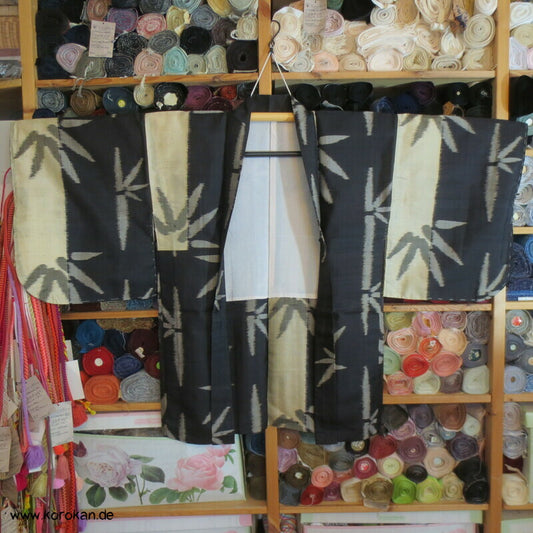 Bambus in Streifen Kasuri Tsumugi Seide Haori Jacke