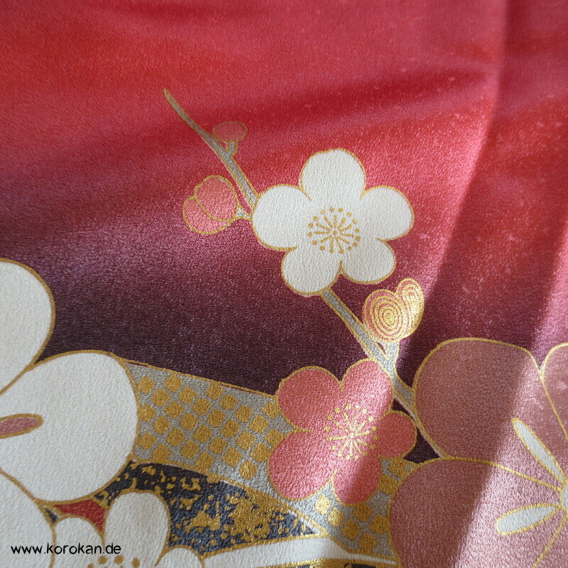 Blüten und Phönix azalee Furisode, Seidendamast Karieba Kimono Stoff