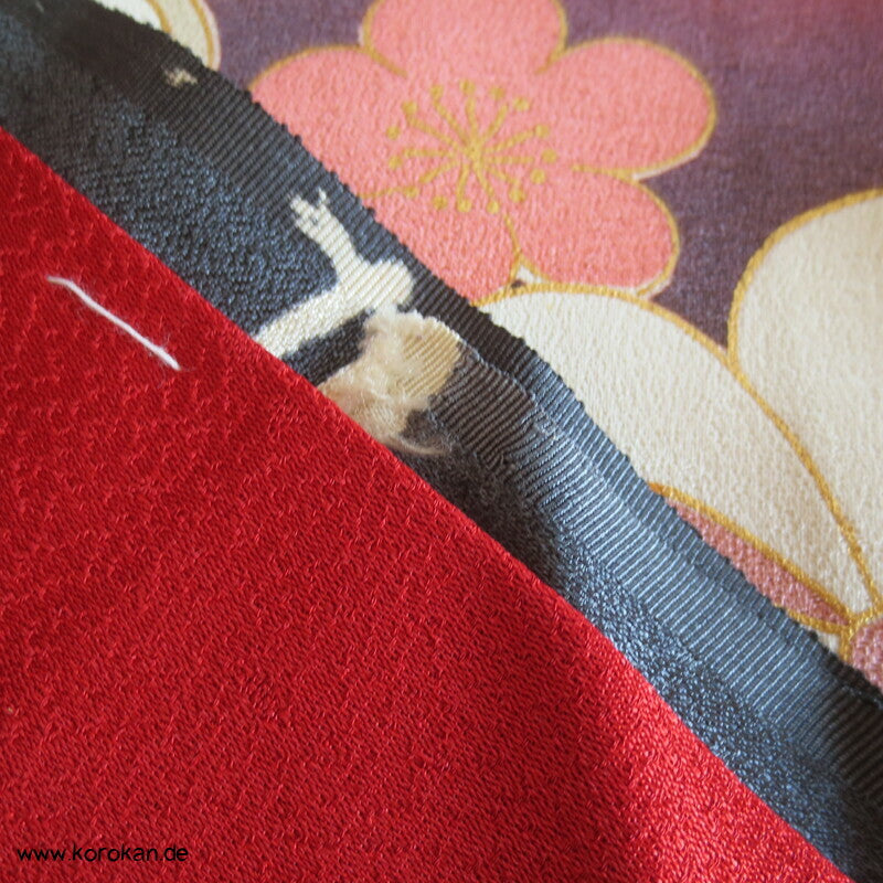 Blüten und Phönix azalee Furisode, Seidendamast Karieba Kimono Stoff