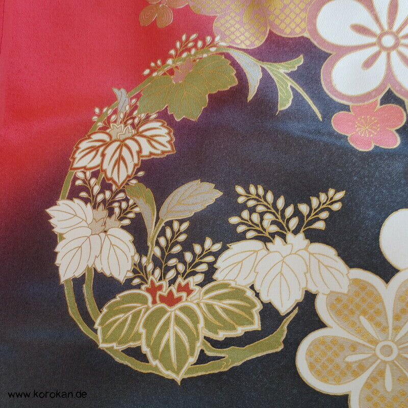 Blüten und Phönix azalee Furisode, Seidendamast Karieba Kimono Stoff