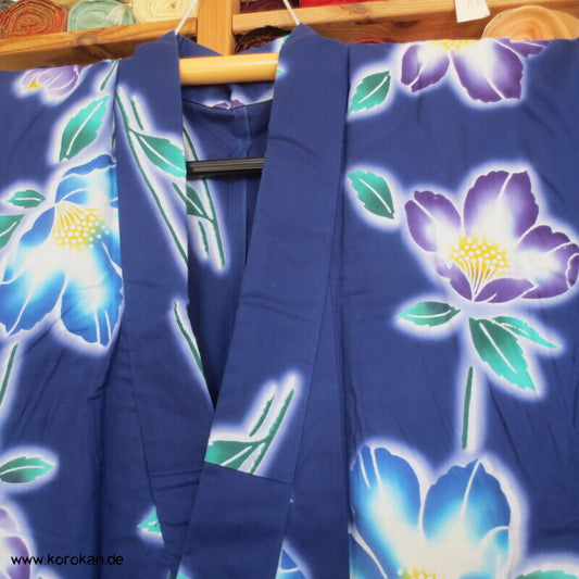 Japan Baumwoll Yukata Kimono blaue Blumen auf blau