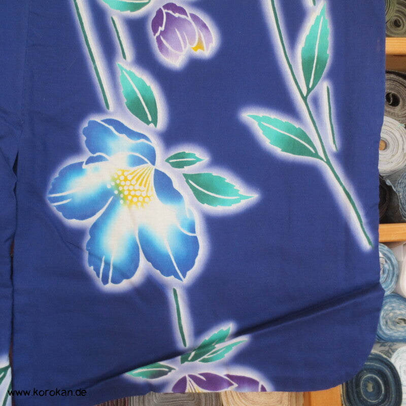 Japan Baumwoll Yukata Kimono blaue Blumen auf blau