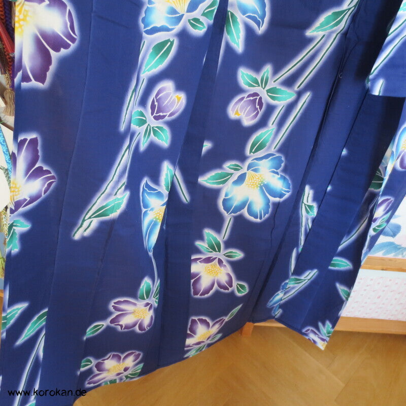 Japan Baumwoll Yukata Kimono blaue Blumen auf blau