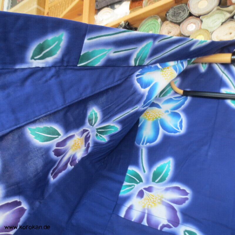 Japan Baumwoll Yukata Kimono blaue Blumen auf blau