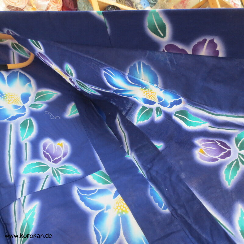 Japan Baumwoll Yukata Kimono blaue Blumen auf blau