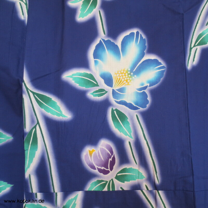 Japan Baumwoll Yukata Kimono blaue Blumen auf blau