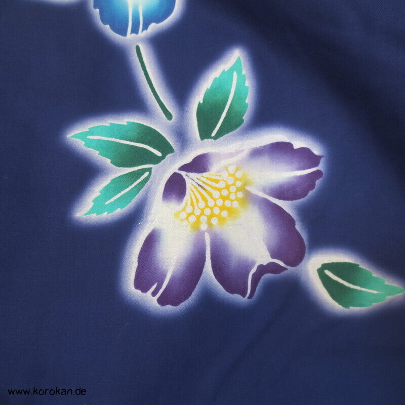Japan Baumwoll Yukata Kimono blaue Blumen auf blau