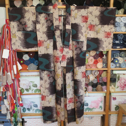 wilde Kasuri Ahornblätter Hitoe Kimono