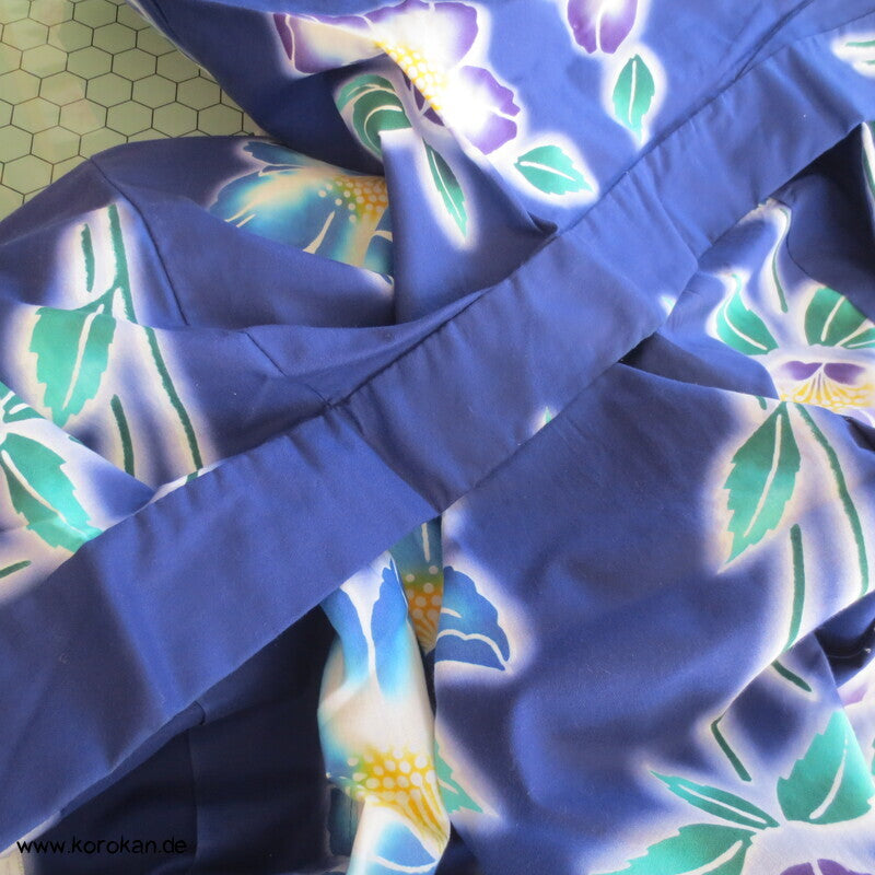 Japan Baumwoll Yukata Kimono blaue Blumen auf blau