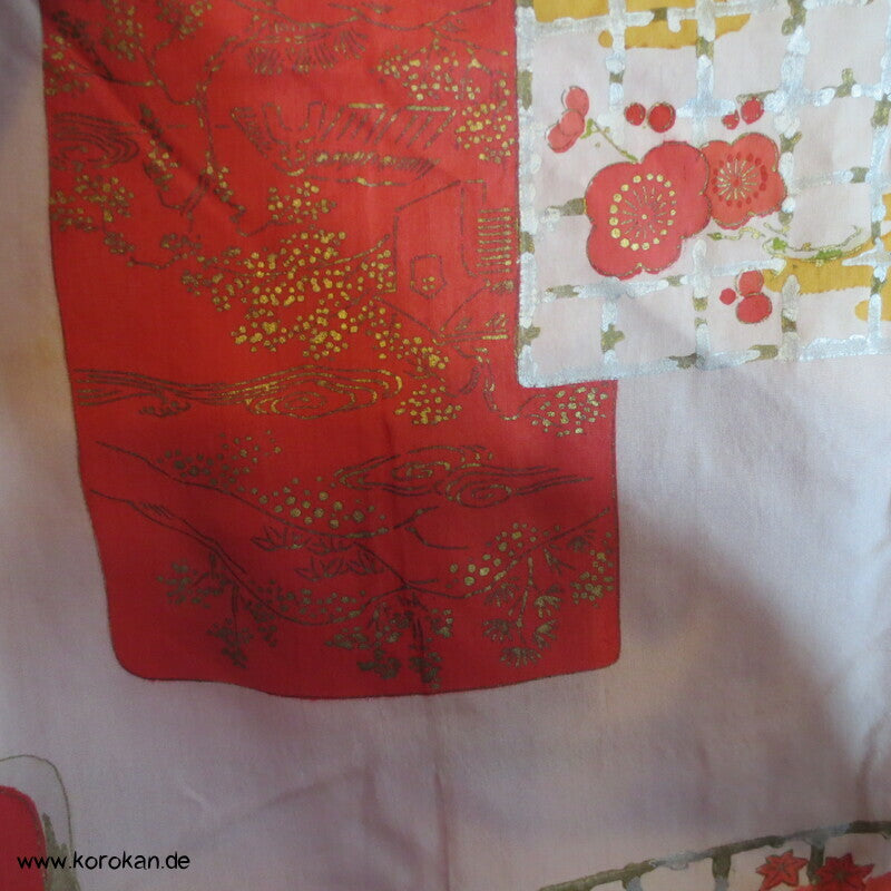 Urushi und Silber Seidenbrokat Ume Blüten antike Haori Kimono Jacke