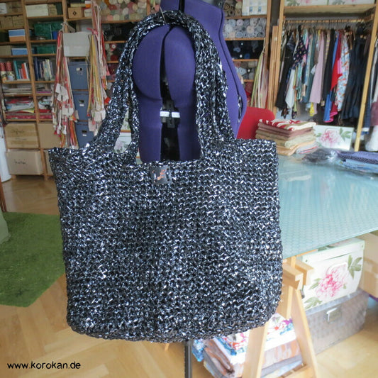 Upcycling VHS Tape Einkauftasche Shopper lange Träger