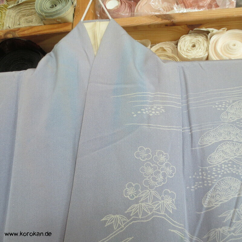 gestickte Mandarinenten auf blaugrau Homongi Kimono