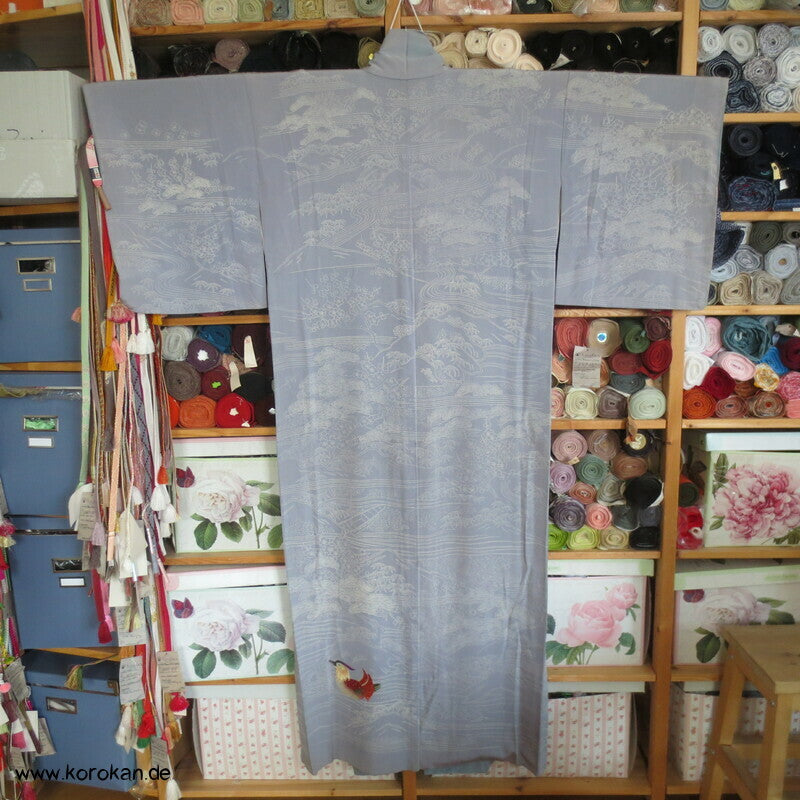 gestickte Mandarinenten auf blaugrau Homongi Kimono