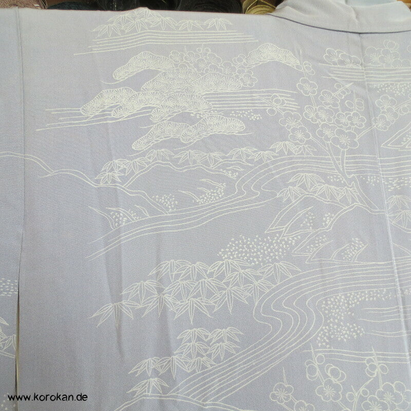 gestickte Mandarinenten auf blaugrau Homongi Kimono