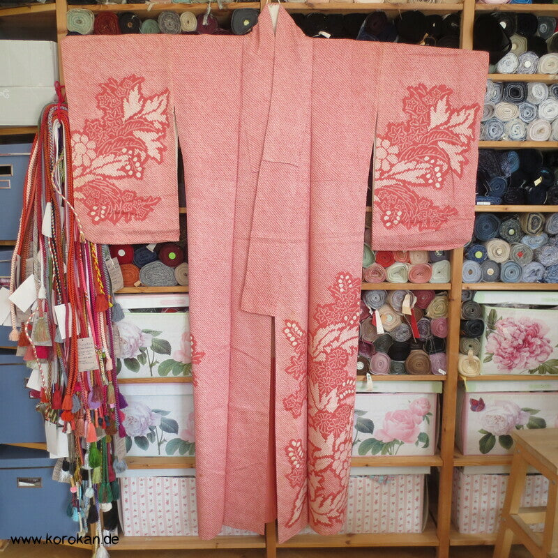 Homongi Seiden Kimono, Full Shibori Paulownia in altrosa