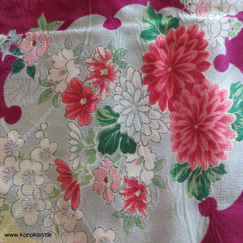 Schneeflocken auf pink Haori Kimono Jacke Blüten Seidendamast