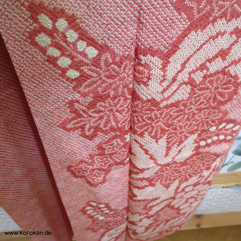 Homongi Seiden Kimono, Full Shibori Paulownia in altrosa