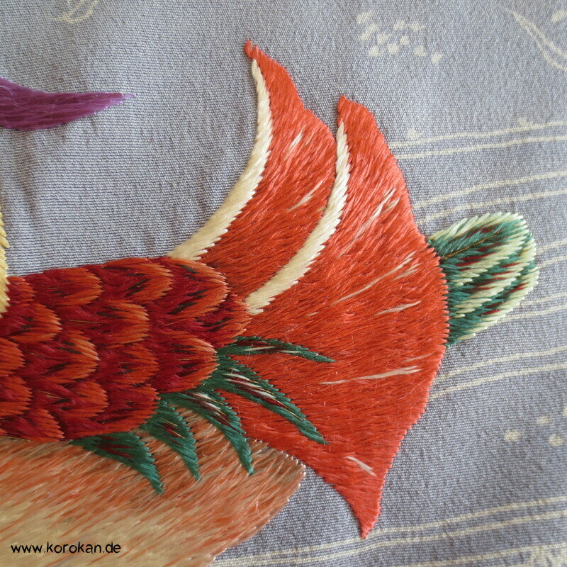 gestickte Mandarinenten auf blaugrau Homongi Kimono