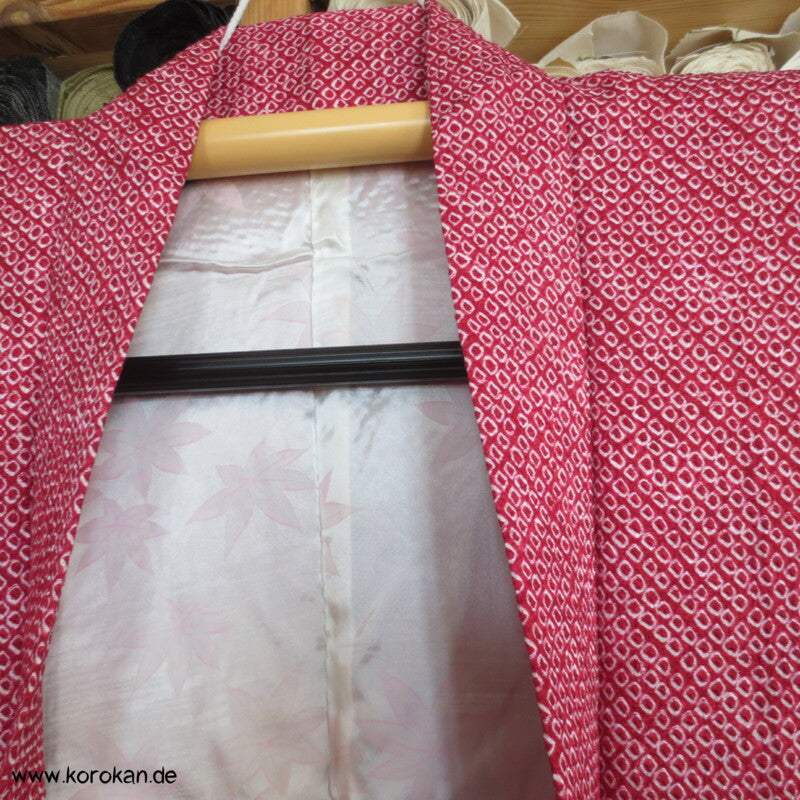 Full Shibori Bambuswedel Haori Kimono Jacke weiß - dunkelrot
