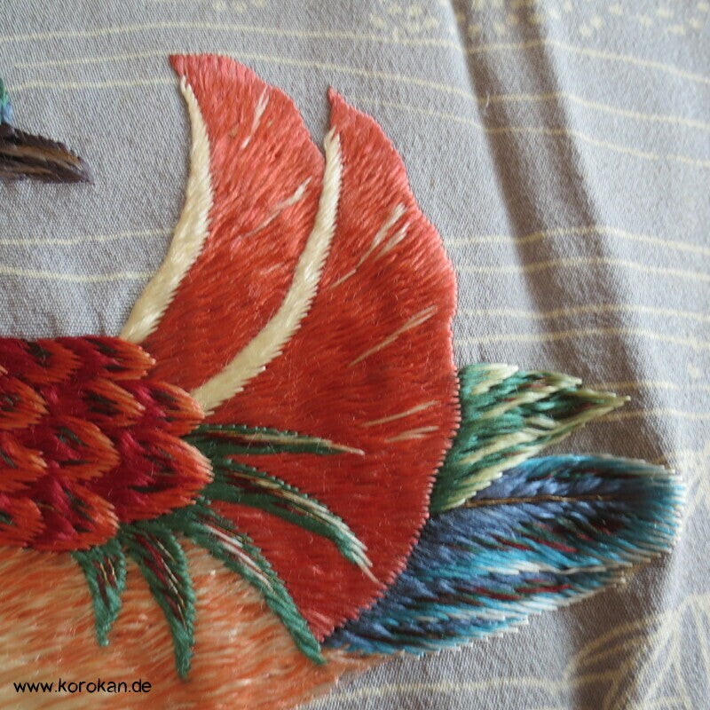 gestickte Mandarinenten auf blaugrau Homongi Kimono