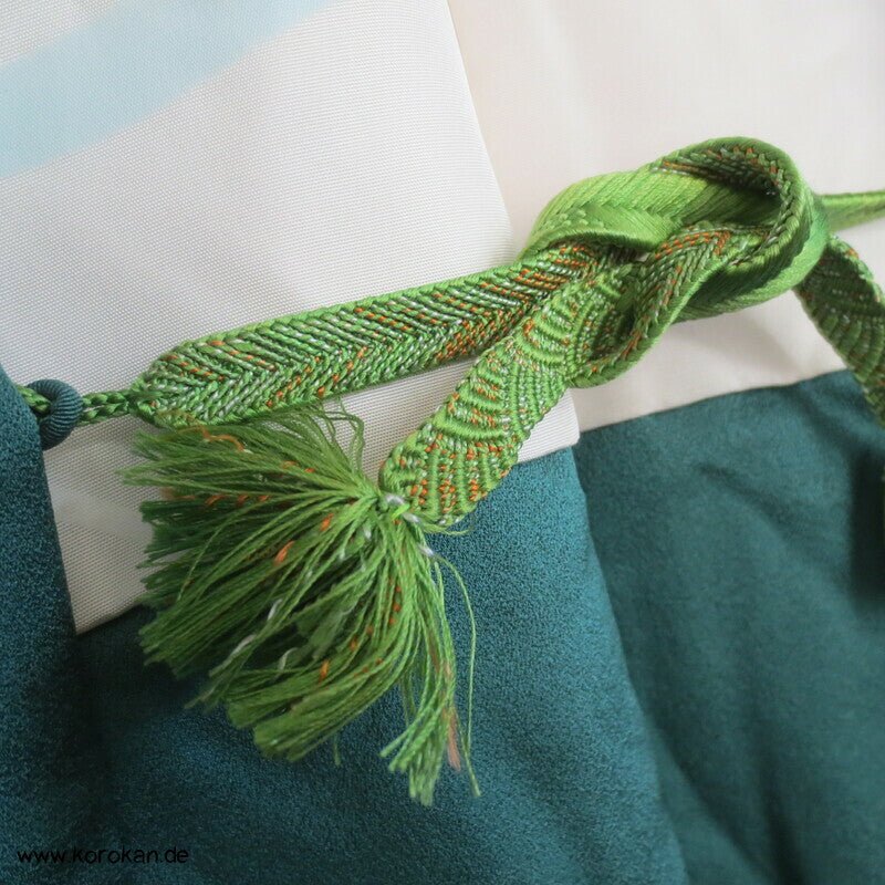 handgemalten Wiesenblumen auf türkis Seiden Haori Kimono Jacke, mit Himo