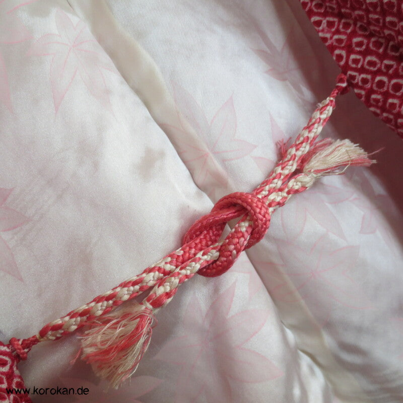 Full Shibori Bambuswedel Haori Kimono Jacke weiß - dunkelrot