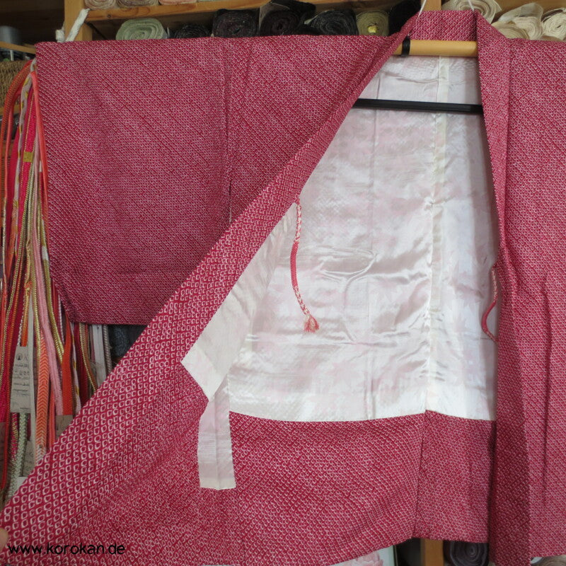 Full Shibori Bambuswedel Haori Kimono Jacke weiß - dunkelrot