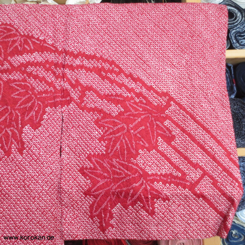 Full Shibori Bambuswedel Haori Kimono Jacke weiß - dunkelrot