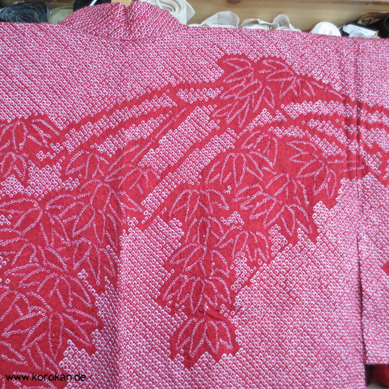 Full Shibori Bambuswedel Haori Kimono Jacke weiß - dunkelrot