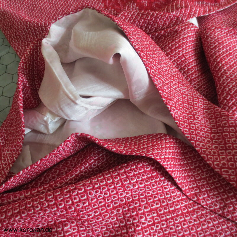 Full Shibori Bambuswedel Haori Kimono Jacke weiß - dunkelrot