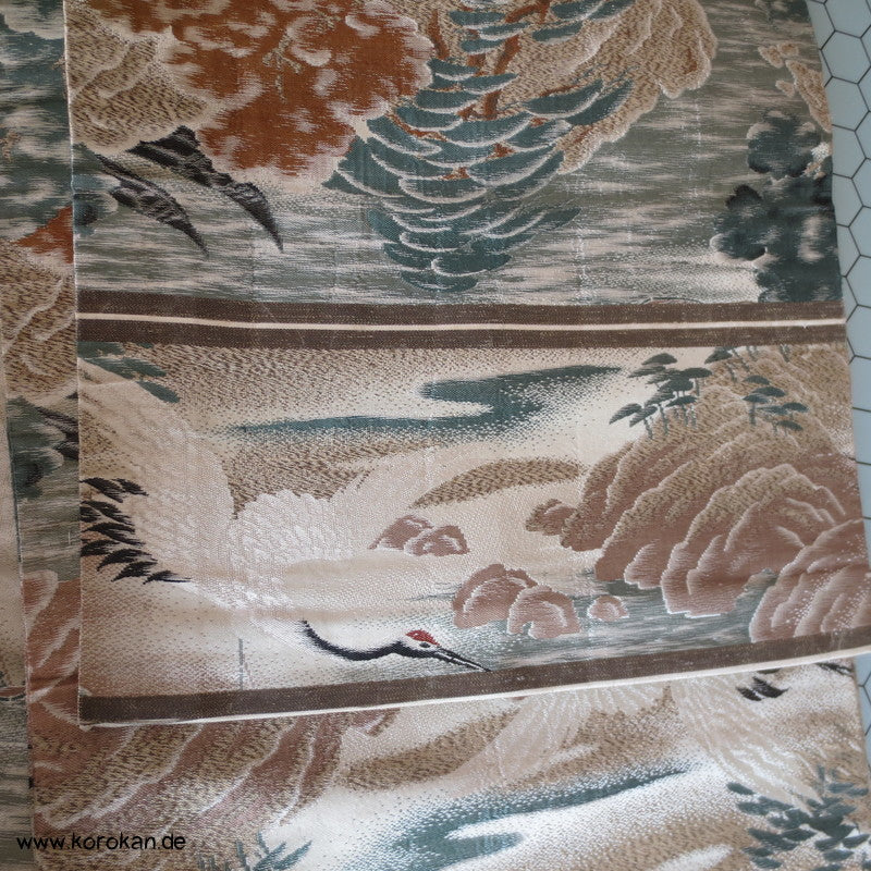 Kranich Pinie Maru Seidenbrokat Obi Kimonogürtel