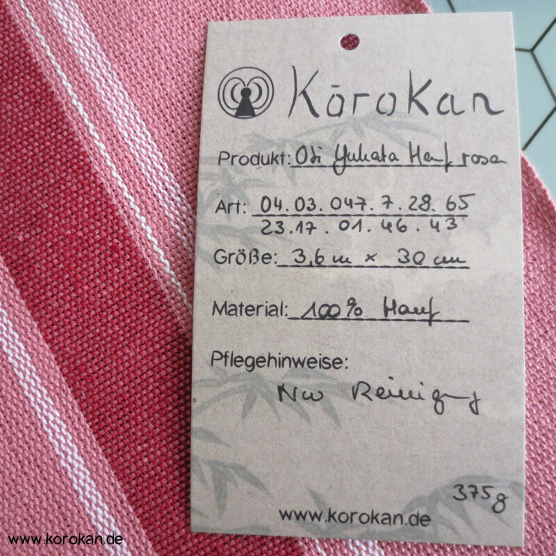 Streifen (Heko) Obi aus grob gewebtem Asa - Hanf