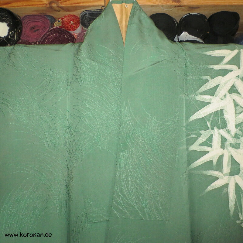 Bambus auf Reisgräsern Seidendamast Homongi Kimono