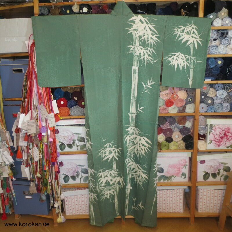 Bambus auf Reisgräsern Seidendamast Homongi Kimono