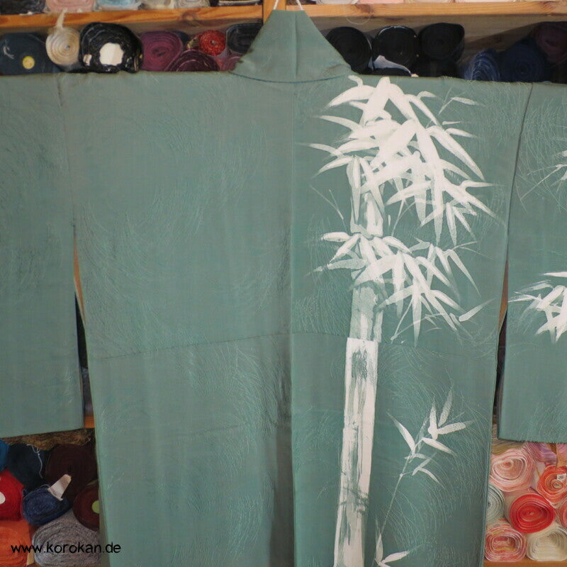 Bambus auf Reisgräsern Seidendamast Homongi Kimono