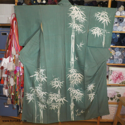Bambus auf Reisgräsern Seidendamast Homongi Kimono