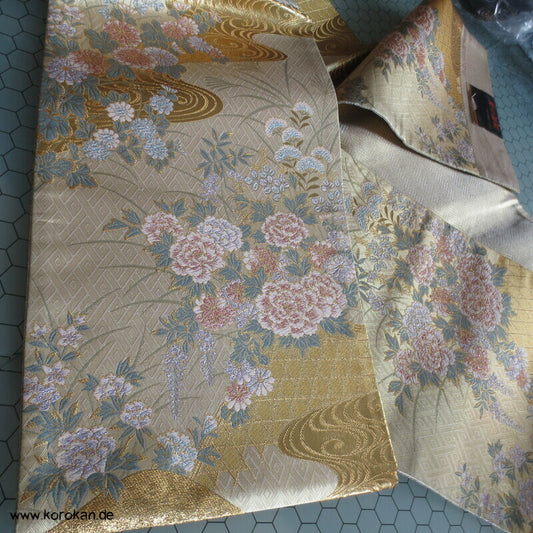 Päonien, Blüten Fukuro Obi Seidenbrokat Kimonogürtel, neu