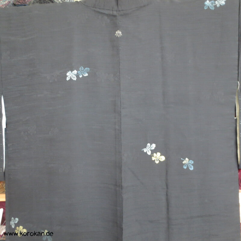 japanische Haori Kimono Jacke schwarzer Seidenbrokat Urushi Blätter