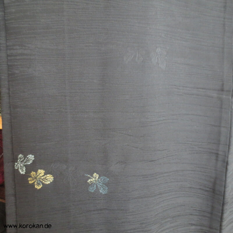 japanische Haori Kimono Jacke schwarzer Seidenbrokat Urushi Blätter