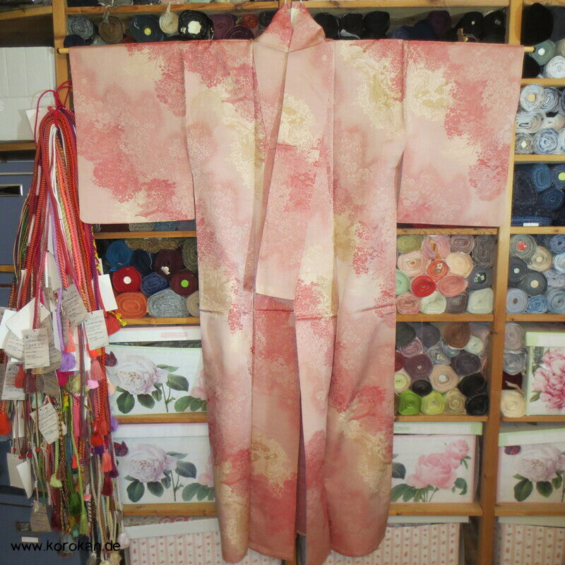 rosa Gartenlandschaft Hitoe Fein Jacquard Kimono