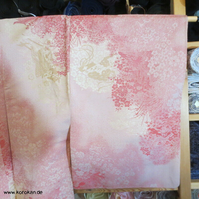 rosa Gartenlandschaft Hitoe Fein Jacquard Kimono